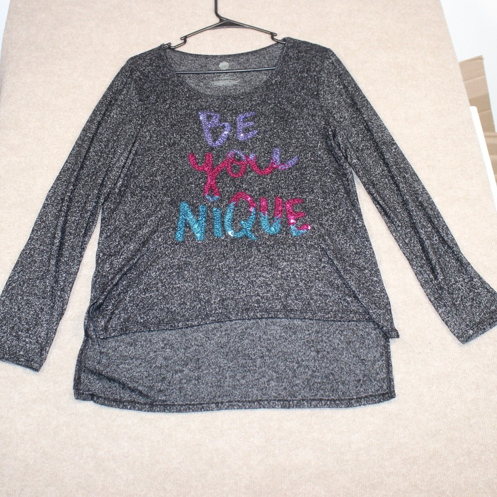 Total Girl Be You Nique Sequin High Low Top Charcoal Gray Girls Large 14.5-16.5